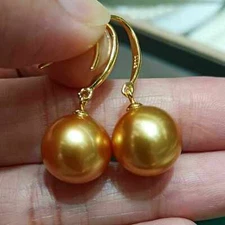 Shell Pearl Earrings yellow Earrings 18k Gold Real Classic Jewelry Cultured