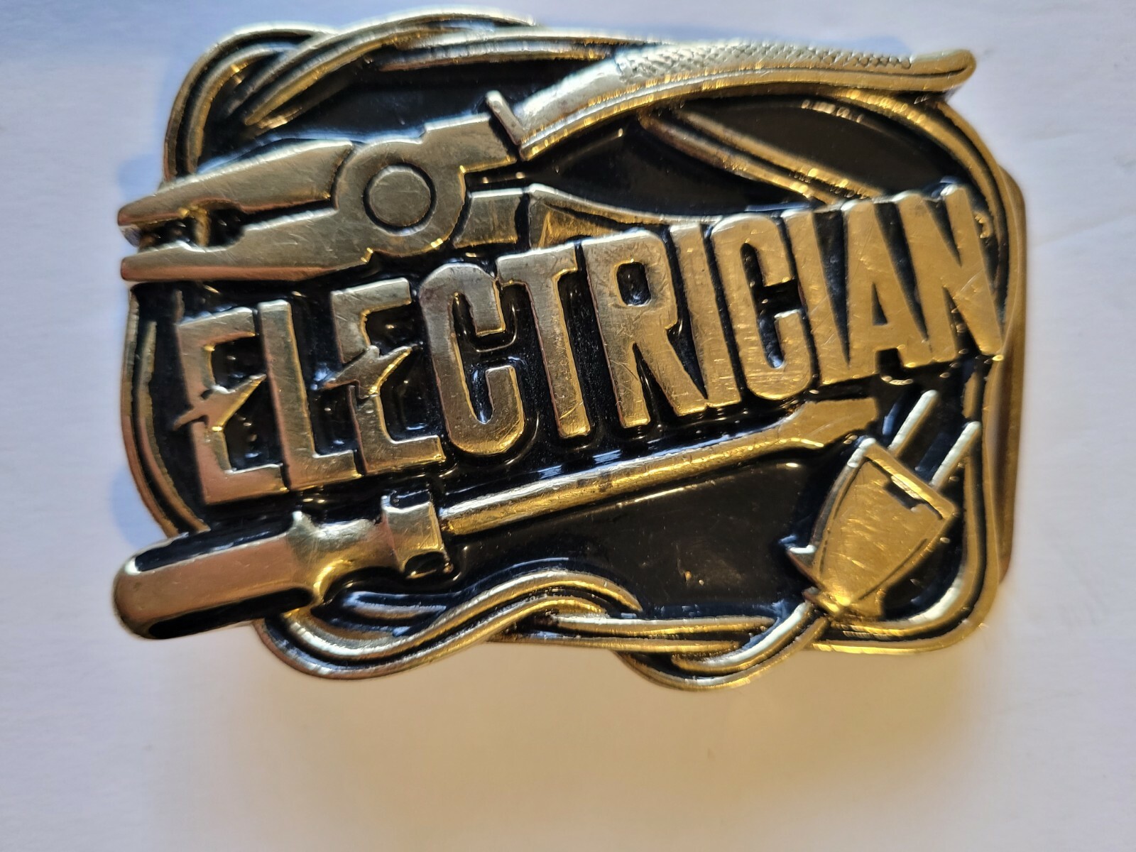 Vintage Electrician Solid Brass Belt Buckle 1980 Barr… Gem