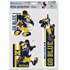 MICHIGAN WOLVERINES MICKEY MOUSE 3 PIECE MULTI-USE DECALS DISNEY NCAA LICENSED