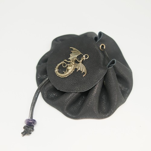 Handmade Leather Dragon Dice Bag Black for 5-6 Sets of Dice DND RPG Accessory - Picture 5 of 9