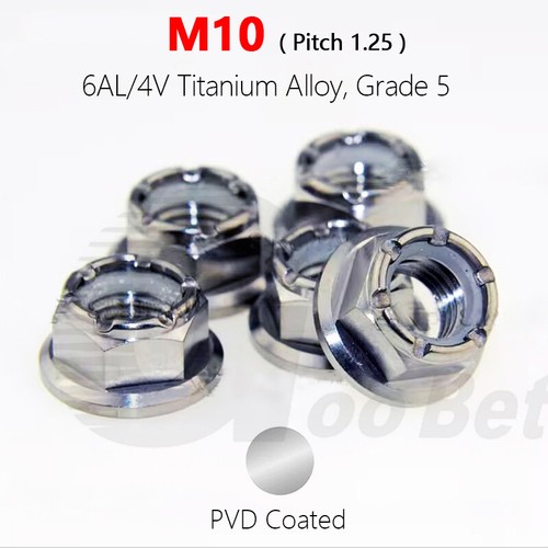 M10 x 1.25 Titanium Nyloc Lock Nut Flange Nylon Insert Locking Ti-6Al-4V Grade 5 - Picture 1 of 3