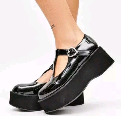 Koi Footwear Moreno Platform Mary Janes In Black Patent Size BNIB Shoes Vegan UK