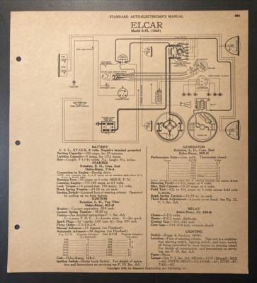  1929 Elcar Model 6-75 1929 Elcar 8-95 and 8-96 Auto Electrical Schematic