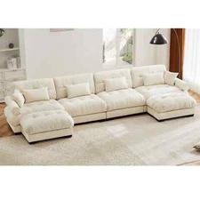 Modern Velvet Comfy Sectional Sofa Cloud Couch Lumbar+Throw Pillow w/O Ottoman