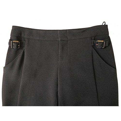 40 NEW $995 GUCCI Black Jersey LEATHER SIDE BUCKLE Classic FITTED 10" Rise PANTS - Picture 11 of 12