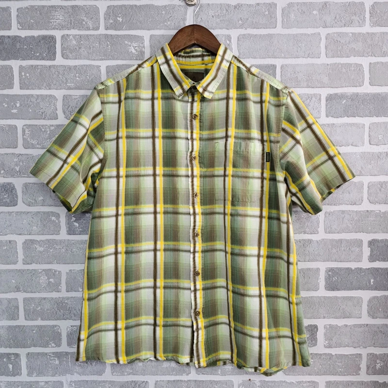 prana plaid short sleeve button front outdoor hiking shirt