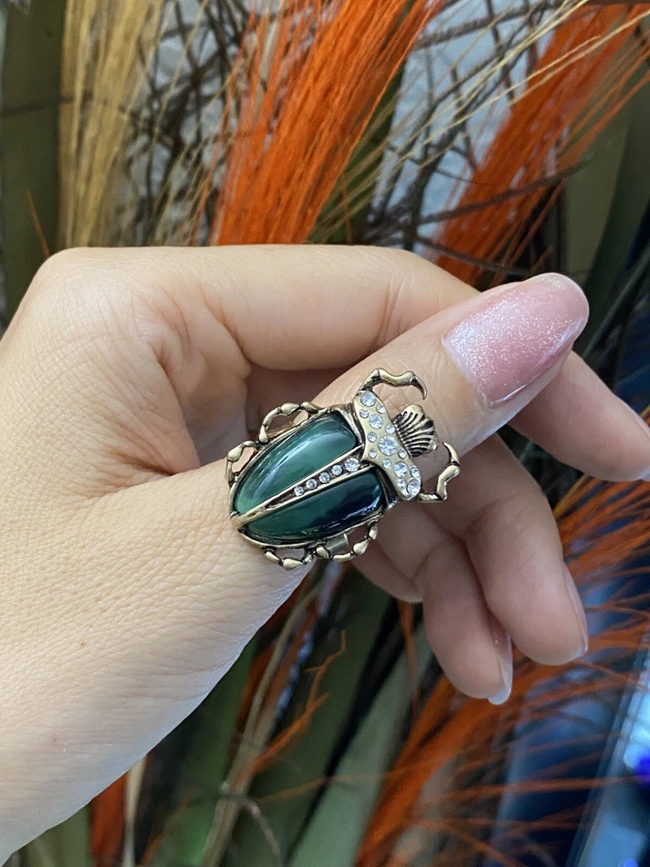 Escarabajo insecto tamaño ajustable anillo escarabajo insecto calavera escarabajo anillo escarabajo verde Foto 3 de 4
