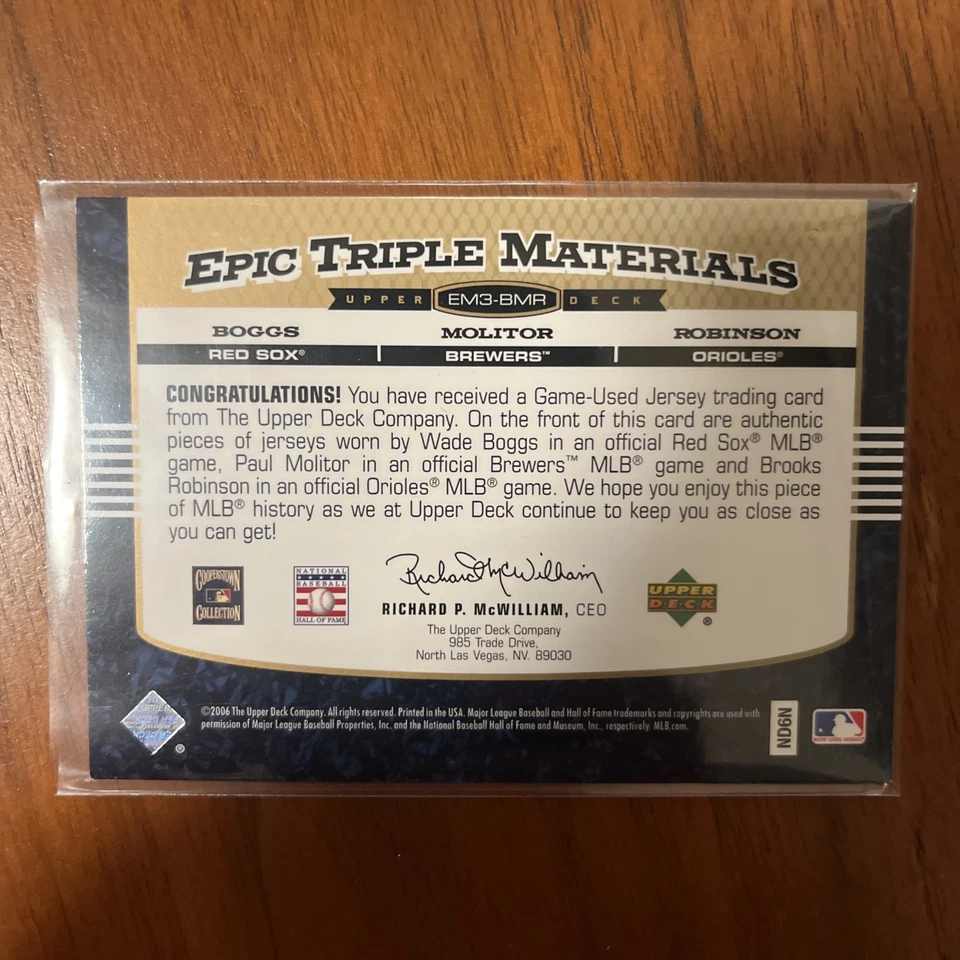 2006 Upper Deck Epic Triple Materials Boggs Molitor Robinson /99 - Image 2 of 2