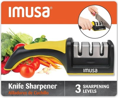IMUSA Knife Sharpener/3 level knife System-Coarse/medium/fine/Non-Slip