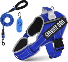 Neck Padded Dog Vest Harness and Leash Set, No Pull Adjustable XL, Blue