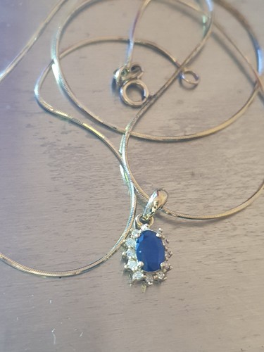 0.30ct Natural Blue Sapphire And Diamond Pendant On Necklace 9ct Gold 375 DIA - Picture 4 of 9