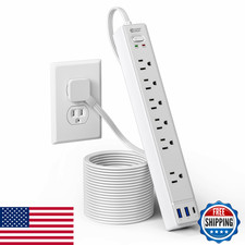 10Ft Extension Cord Multiple Outlets Superdanny Flat Plug Surge Protector Power