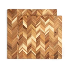 Acacia Wood Cutting Board Set of 2 - Herringbone Pattern Kitchen Boards - Lar...