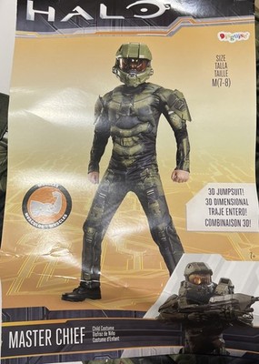 Halo Master Chief Kids Costume Medium 7-8 Muscle 3D Jumpsuit Disguise Mask