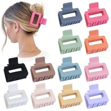 2 Inch Medium Hair Claw Clips 12 Pcs Square for Thin Colorful