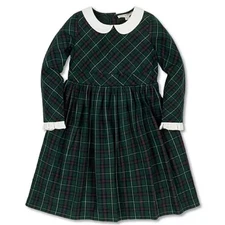 HOPE & HENRY Green Tartan Plaid Peter Pan Collar Ruffle Cuff Christmas Dress 7