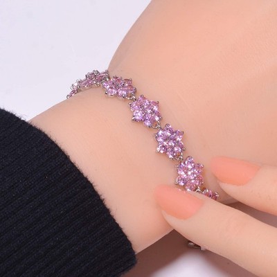 Pink Sapphire Simulated 925 Sterling Silver Tennis Bracelet 6.99'' B86, Christmas