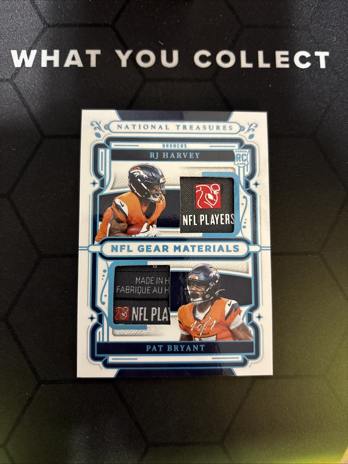 2025 National Treasures NFL Gear Materials RJ Harvey Pat Bryant 1/1 Dual Patch