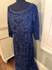 Cameron Blake Sz 16 Mother of Bride/Formal Long Dress Navy Embroidery/Beading