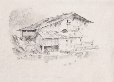 Bauernhaus am Wasser farmhouse water Kuntzelmann drawing 1840