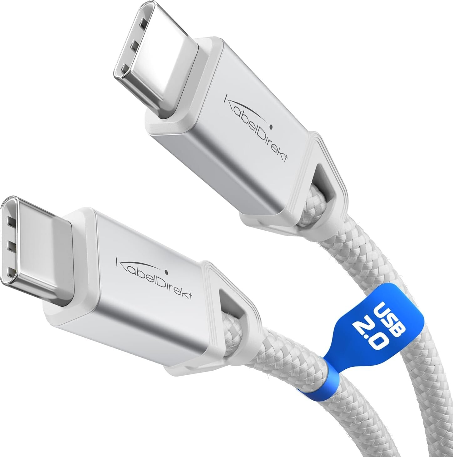 KabelDirekt USB-C to USB-C Cable 1m 60W White Nylon Braided Lead iPad Mac PS5