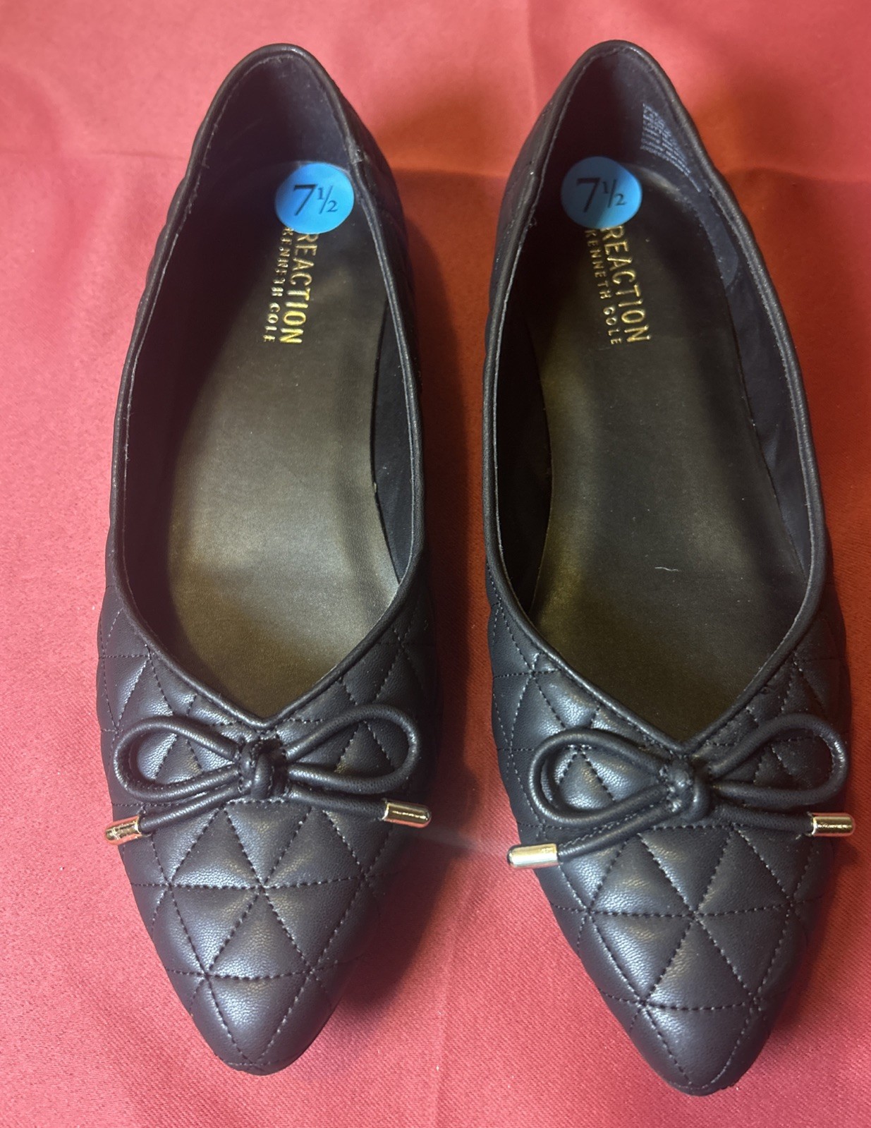 Kenneth Cole Reaction Lot Tie Quilt Black Ballet Flats 7.5 Pointed Toe Women’s