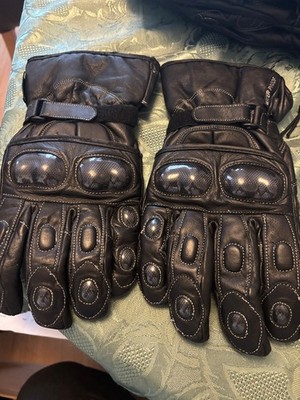 Mens Black Leather Motorcycle Gloves With Armour (WATERPROOF) - Size Medium