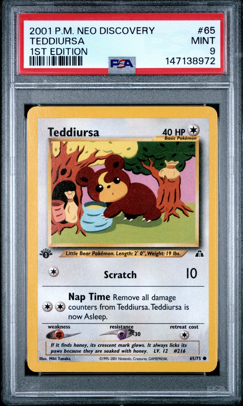 2001 POKEMON NEO DISCOVERY 1ST EDITION #65 TEDDIURSA PSA 9