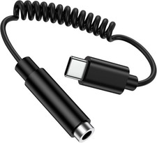 USB C to 3.5mm Coiled Headphone Adapter for Samsung Galaxy A17 A36 A56 Black