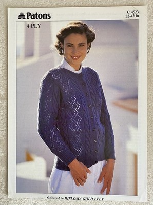 Patons C4523 Strickmuster Damen Ladies 4 Ply Lace Cardigan 32  - 42  Brustumfang