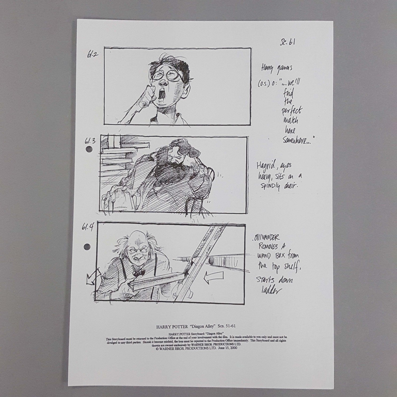 Harry Potter Sorcerer's Stone Original Storyboard Ollivander Removes Wand Box