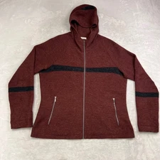Ibex Full Zip Merino Wool Blend Hoodie Jacket Burgundy Stripe Detail Activewear