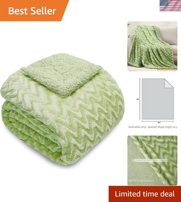 Luxurious Faux Fur Sherpa Throw Blanket, Reversible 50x60 Inch in Light Green
