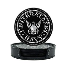 US Leather Coaster Set - 4 Premium Coasters with Hot Stamped Foil Logo - Navy