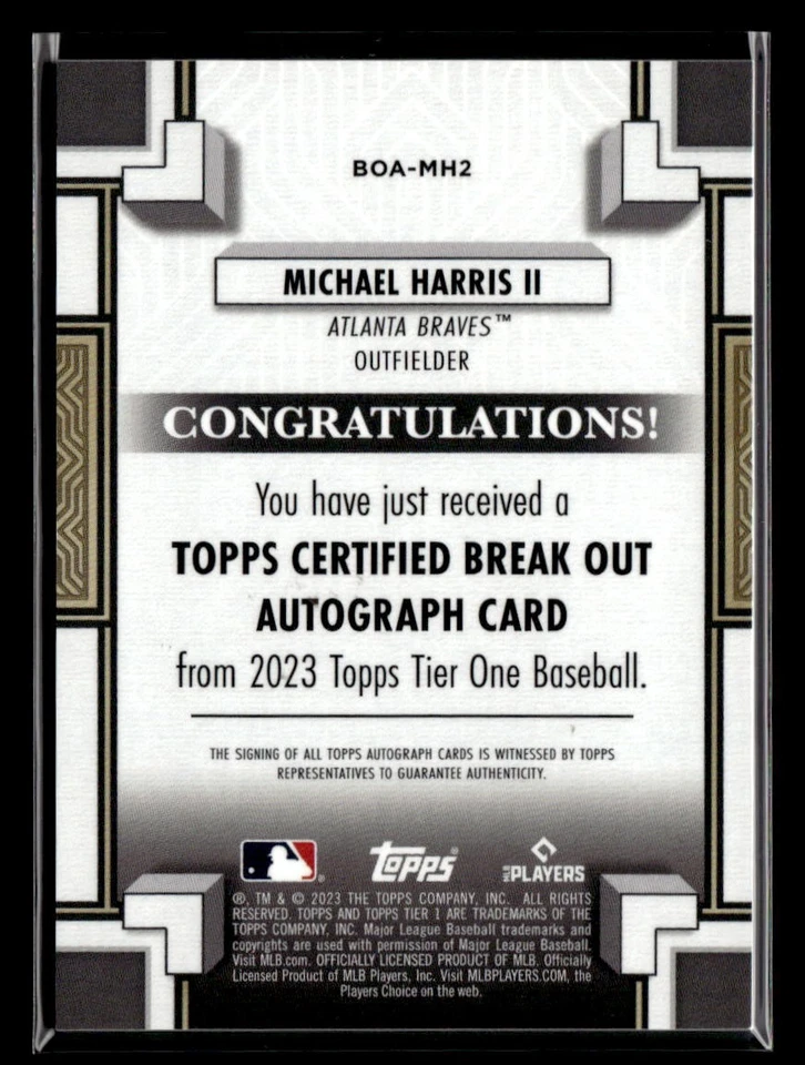 Michael Harris II #/25 RC - 2023 Topps Tier One BRONZE INK Autograph #BOA-MH1 - Image 2 of 2
