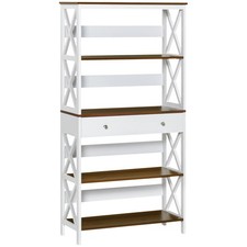 HOMCOM 4-Tier Shelving Bookcase Storage Cupboard with Pull Out Drawer, and