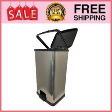 Mainstays Kitchen Trash Can, 13.2 Gallon Plastic Step Garbage Bin w Lid, Silver