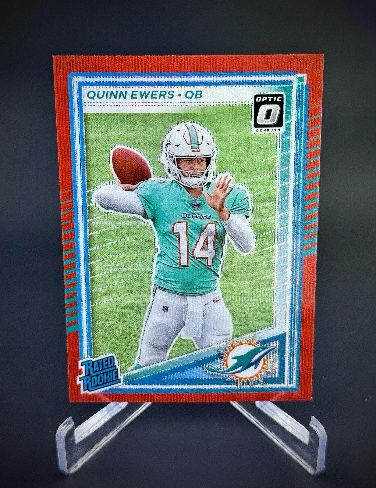 2025 Donruss Quinn Ewers Optic Preview Red Wave Rated Rookie SP Miami Dolphins
