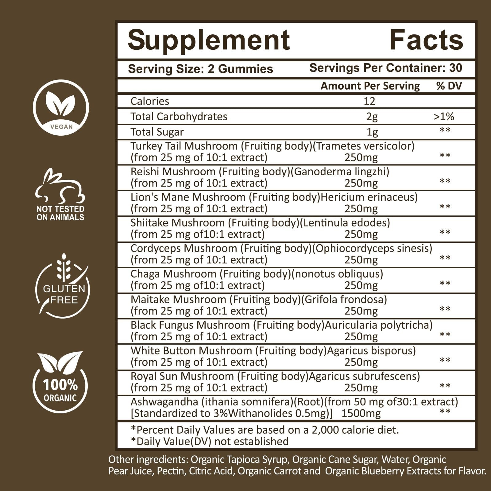 CENTRAL PARK MORNING Mushroom Gummies WITH ASHWAGANDHA 60 GUMMIES RASPBERRY 2026