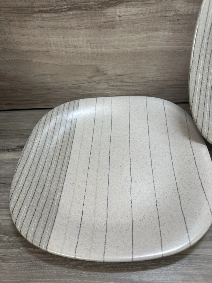 Set Of 3 Mikasa Dinner Plates Gentry Grey Ceramic Stripes Square 10.5” CP 751 - Image 2 of 4