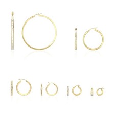 14K Yellow Gold Channel Set Princess-Cut CZ Hoop Earrings 12mm-60mm