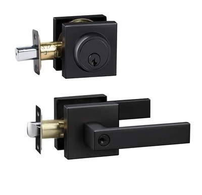 CIELSA DAWN Front Door Lock Set,Keyed Alike Door Handle with Single Cylinder Deadbolt,Black