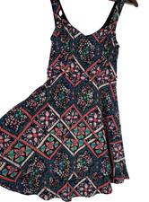 Vintage Free People Mini Dress fairy Small Black Floral Fit Flare Boho Festival