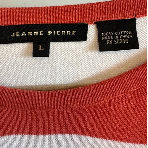 Top donna Jeanne Pierre a righe manica 3/4 cotone nautico arancione bianco grande - Foto 3 di 5