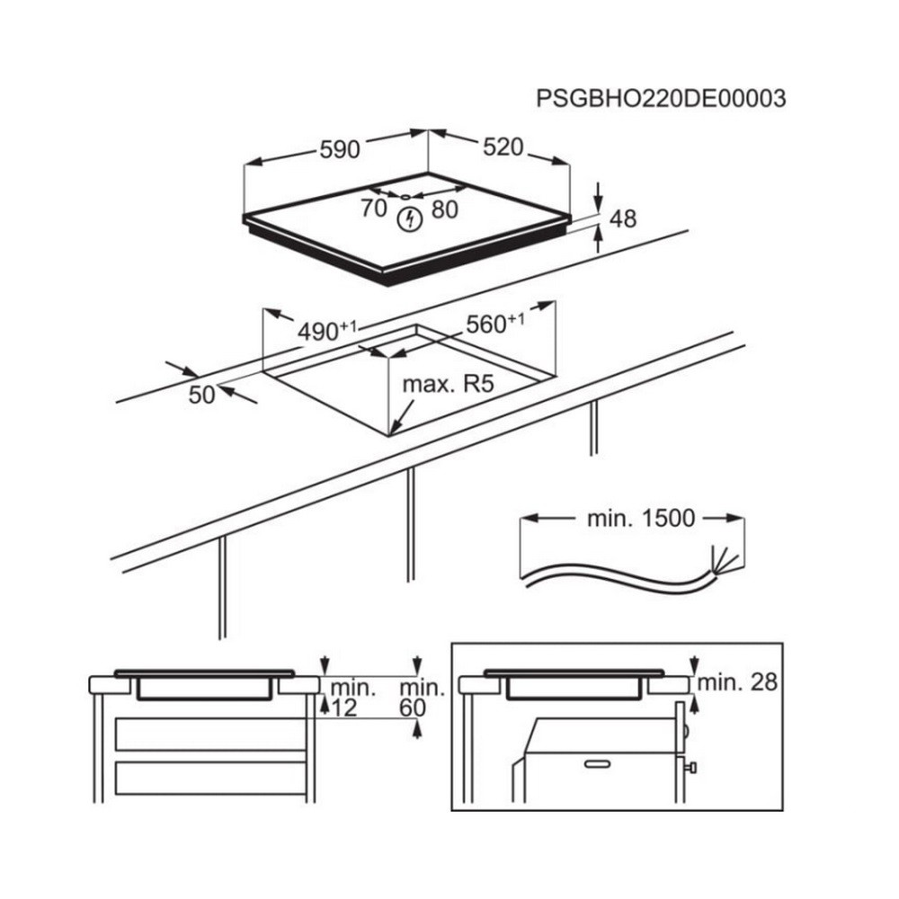 Table de cuisson induction 60cm 3 feux Electrolux LIB60320CK encastrable
