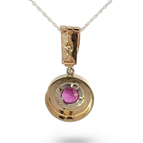 14k Yellow and White Gold Purplish Red Ruby Enhancer with Chain 18in (KS1019217) - Picture 3 of 7