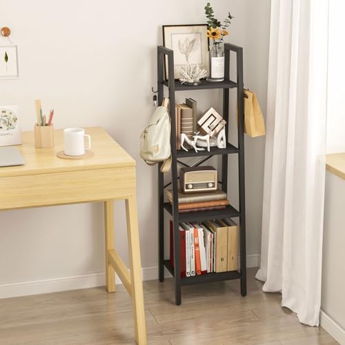 Ladder Bookcase, Industrial Narrow Bookshelf, Open Display Rack 4 Tiers Black - Picture 4 of 7