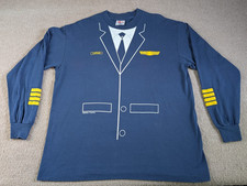 Vintage 1980s Captain Uniform Long Sleeve T-Shirt L Aviator Country Made in USA