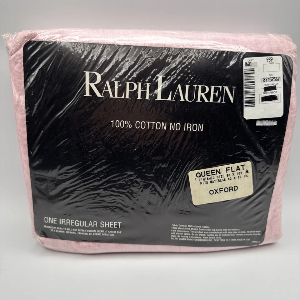 Ralph Lauren Queen Flat Sheet Oxford Red IRREGULAR Vintage New Fabric USA Made - Image 2 of 4