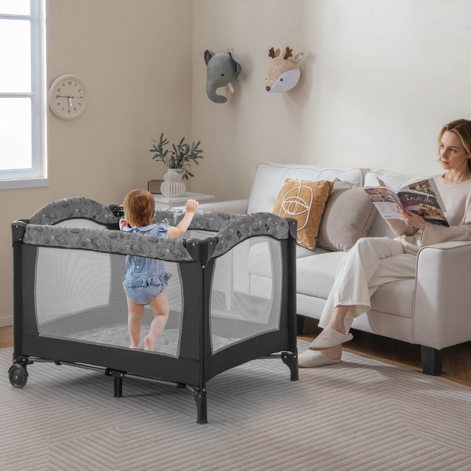 3-in-1 Baby Bassinet Portable Pack and Play w/ Removable Changing Table Mattress